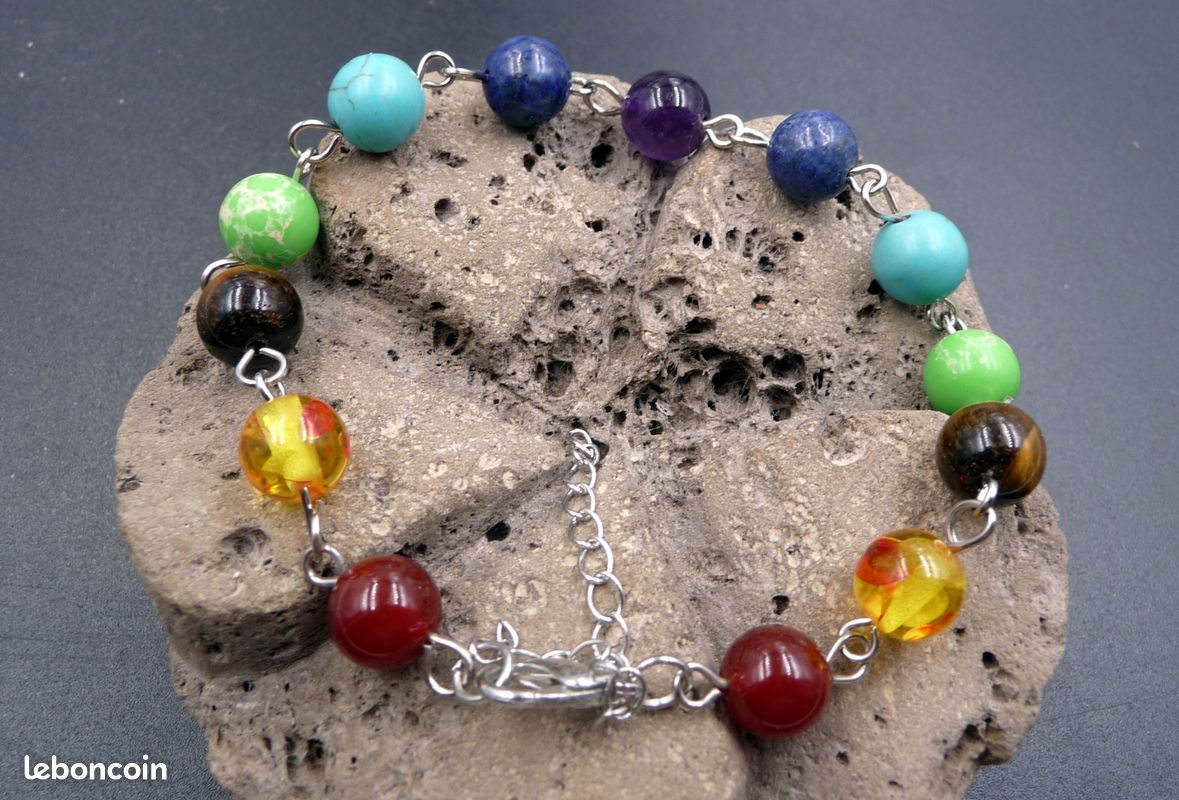 Bracelet 7 chakras en métal argenté et pierres semi-précieuses (image 4)