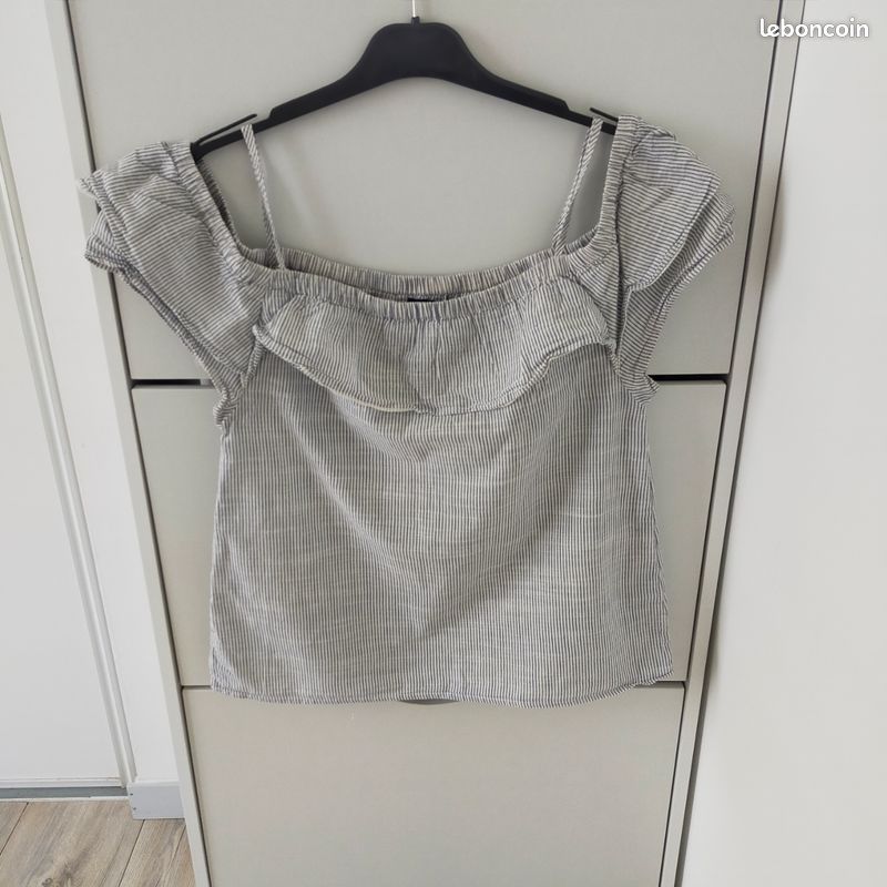 Haut blouse tee shirt femme Kiabi style marin marinière taille 38 blanc et bleu rayé (image 3)