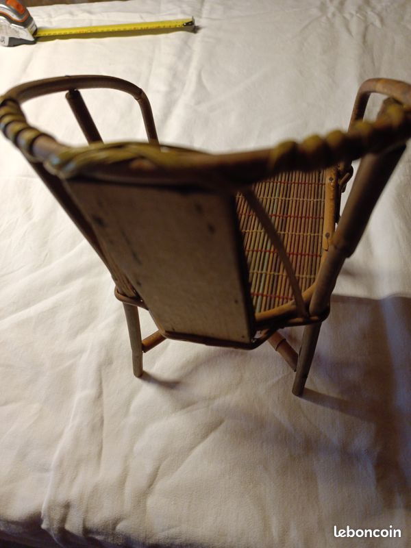 Ancienne Chaise Miniature En Osier Pour Poupée - Jouet Vintage