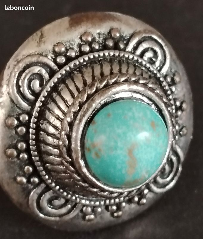 Bague ancienne - Turquoise et vieil argent - Taille 55 (image 4)
