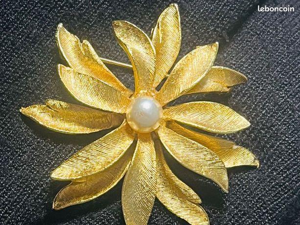 Broche Vintage Orena Paris Dorée Tressée Marron - Bijou De Créateur Occasion