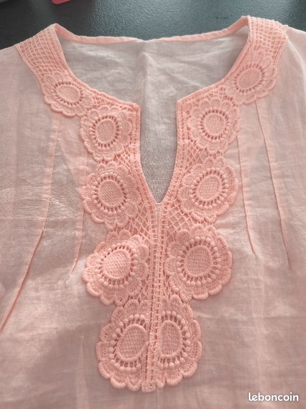 Robe rose en lin - col tunisien (image 3)