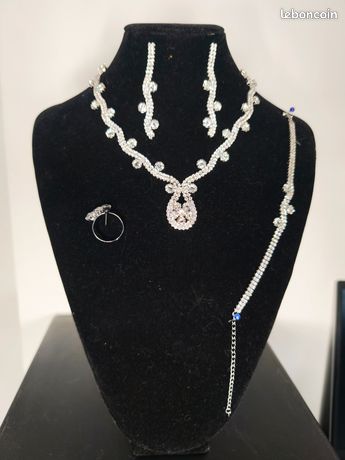 Parure petit papillon N°2 blanc et cristal - Bijoux mariage - Cristal