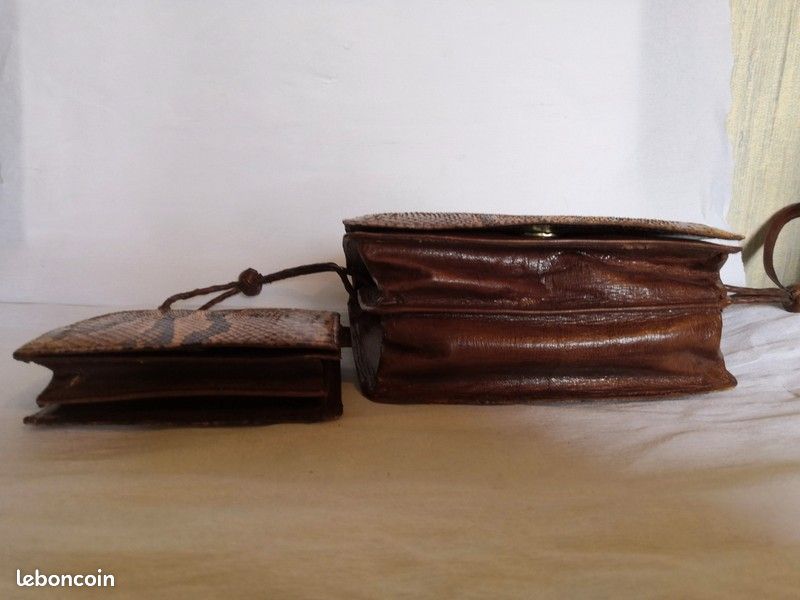 Ensemble sac à main et porte monnaie en cuir et peau de serpent (image 10)