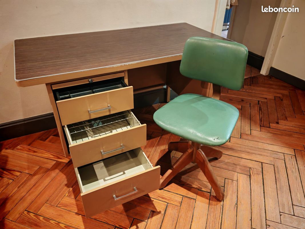 Ensemble vintage bureau métal starfor chaise gavillet (image 2)