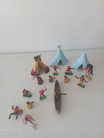 Lot Elastolin - Indiens + Cowboys + Tipi + Feu De Camp - Jouets Anciens