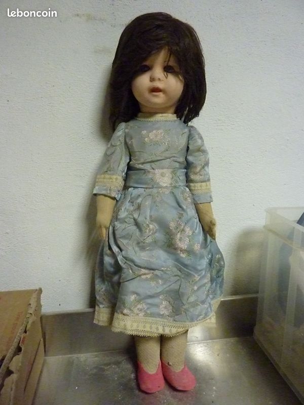 Très Vieille Poupée Ancienne Tête Papier Mâché Corps En Paille Et Tissu