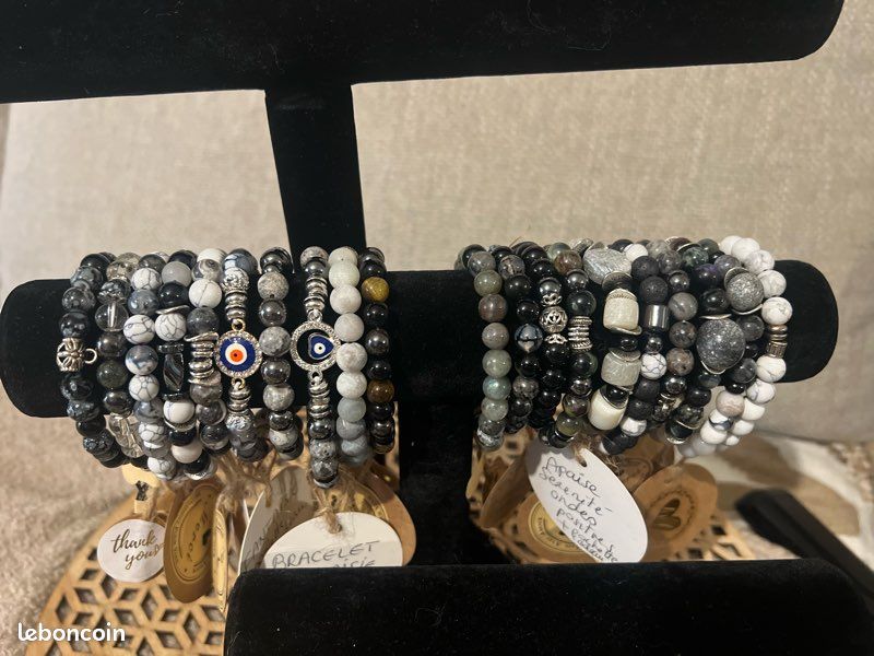 Lot De 20 Bracelets Manchettes En Pierres Précieuses Naturelles - Réglables, Fabrication Artisanale