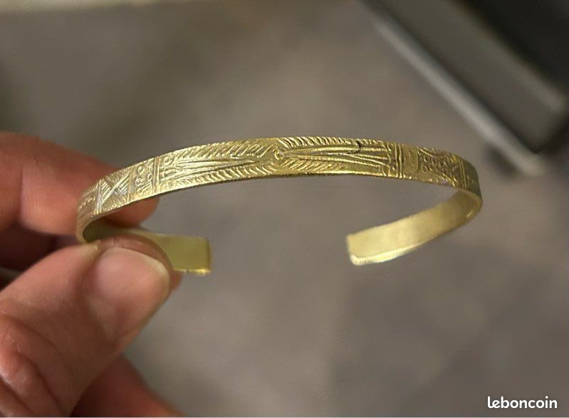 Bracelet Ethnique En Laiton Et Jaspe - Modèle BR106, Ajustable, Fermoir Cabillot, Neuf Sans Emballage