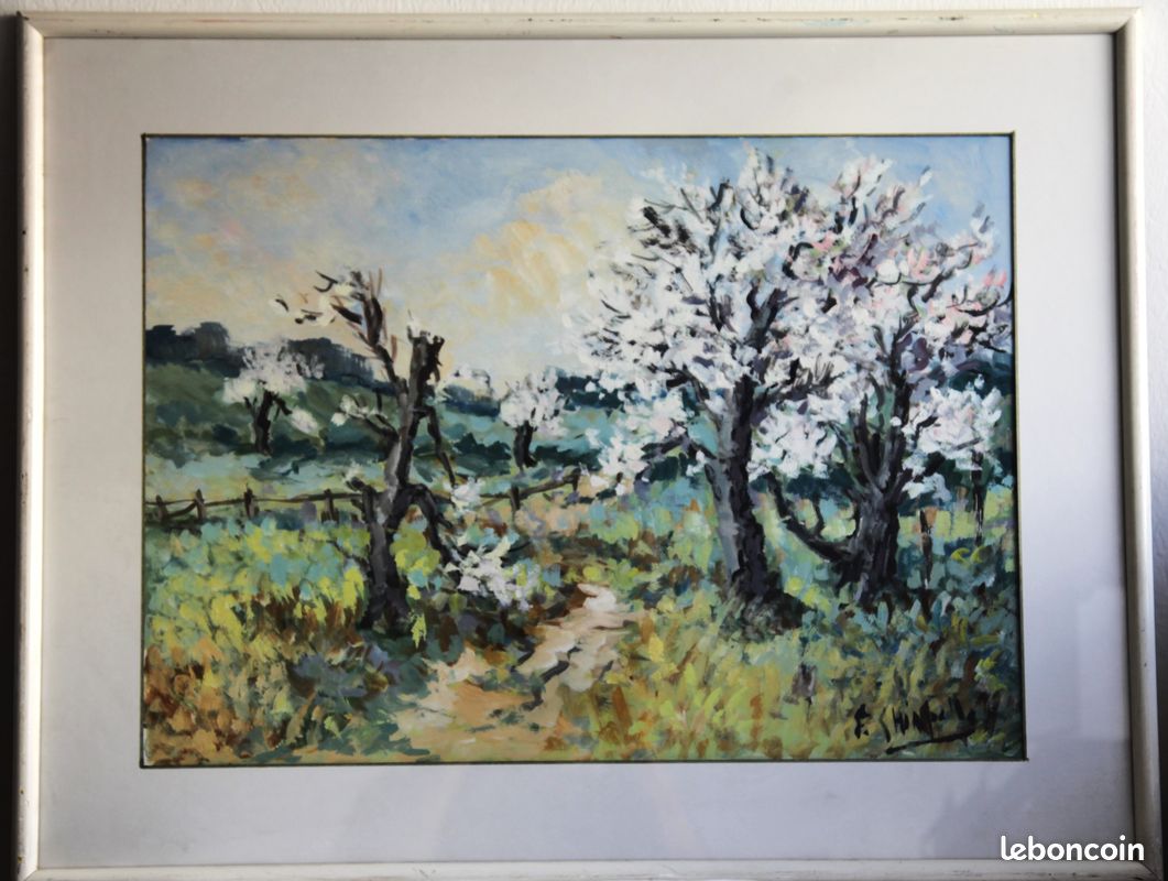 Tableau Paysage Automnal Sur Toile - Style Non Signé - 23,5 X 28,5 Cm