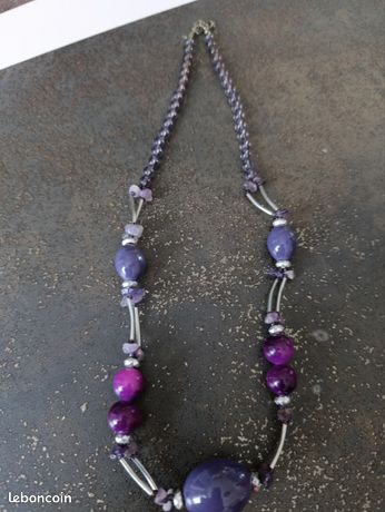 Collier Multicouches Sonoma Perles Violettes Sur Brin Argenté - Neuf Avec étiquettes