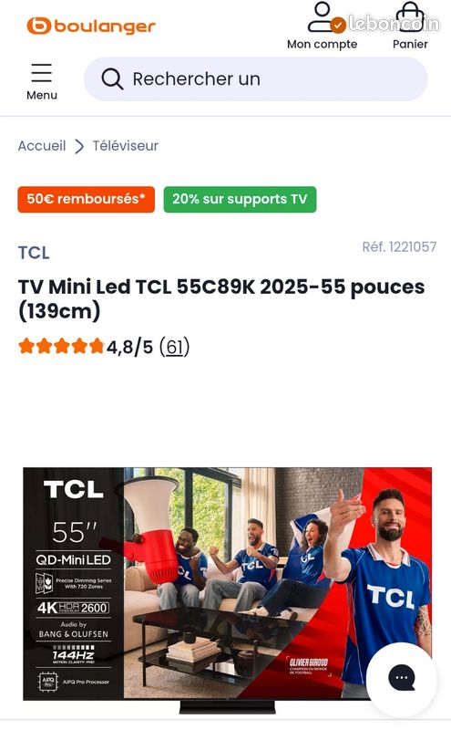 TV tcl 55c89k 55 pouces mini led (image 1)