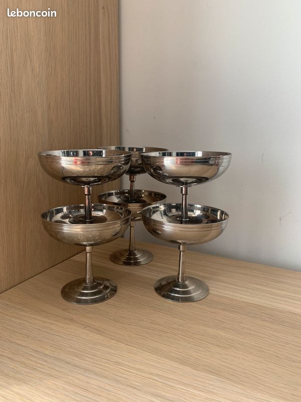 Lot De 6 Coupes à Glace Inox Letang Remy - Très Bon État - Argenté