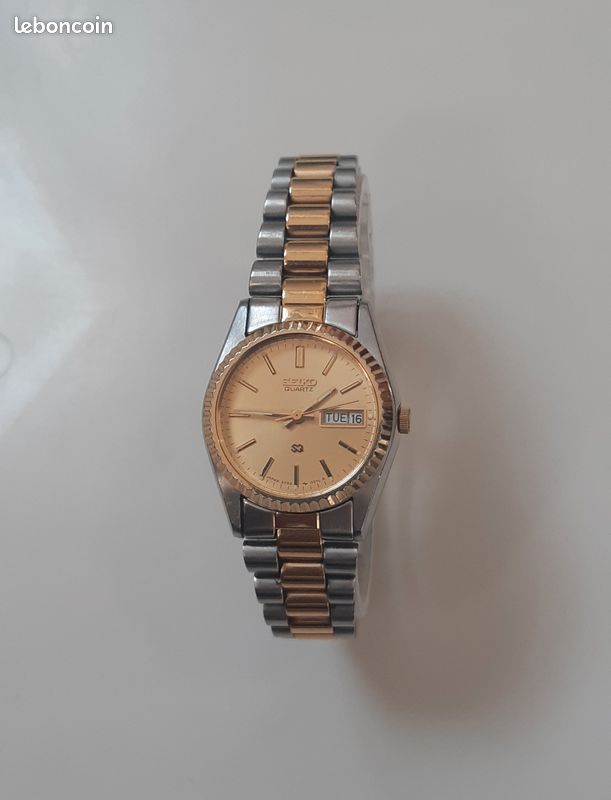 Montre Femme SEIKO Quartz Acier Argenté Doré D'origine D'occasion Bon État Fonctionnel (image 1)