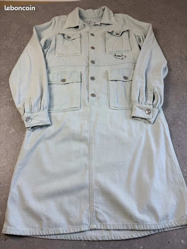 Robe combinaison en Jean Ganni L Femme - 40 bleu clair denim col chemise coton boutons pression (image 1)