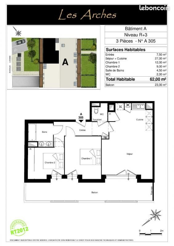 Appartement a louer acheres - 3 pièce(s) - 62 m2 - Surfyn