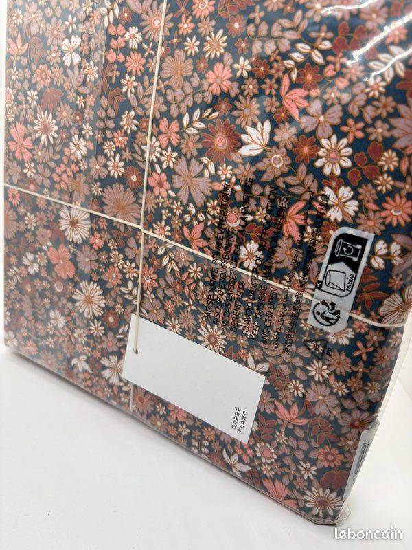 Housse de couette 140x200 percale de coton bleu prusse floral carré blanc (image 2)