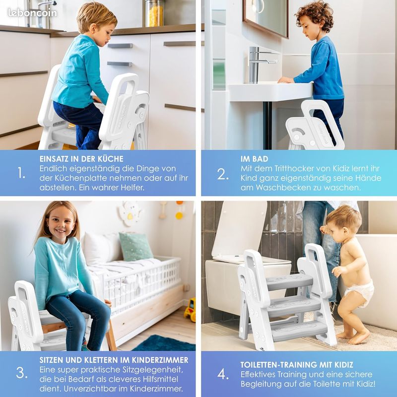 FANATU Tabouret à deux marches en bois robuste pour adultes et enfants, supporte jusqu'à 204 kg pour cuisine, salle de bain ou chevet (finition noyer