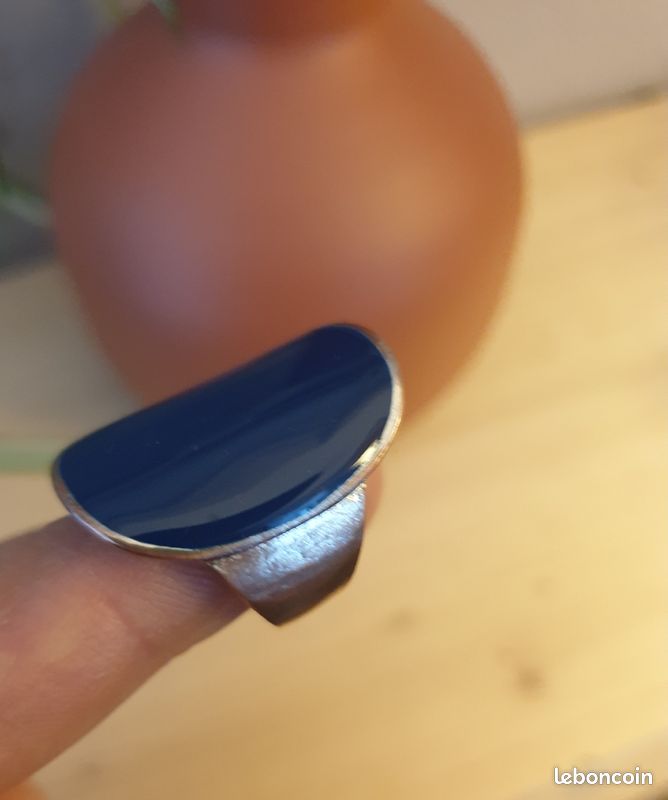 Bague ovale bleu marien acier inoxydable (image 1)