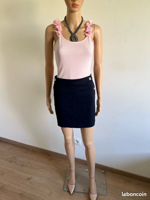 Jupe Femme Bleu Marine GOK X FOR TU - Taille 10R, Longueur Sous Le Genou, Fermeture éclair Dos, Occasion Très Bon état