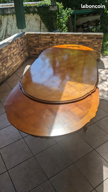 Jolie table ovale extensible avec rallonges en merisier (marqueterie) 180 à 270 cm (image 3)