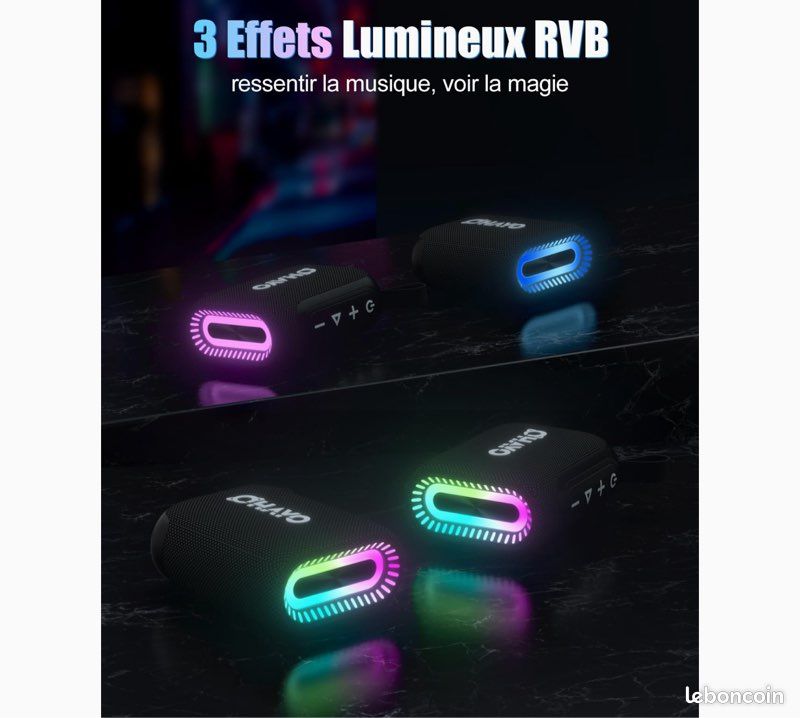 Mini Enceinte Bluetooth Magnétique - Son 3D, Lumière RGB, étanche IPX5, Aimants Intégrés, 6-7h Autonomie