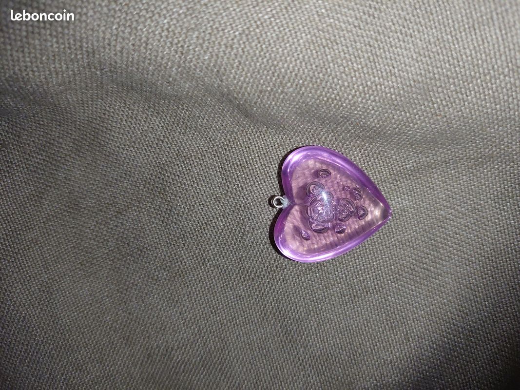 Pendentif grand coeur couleur parme translucide à bulle Vintage (image 2)
