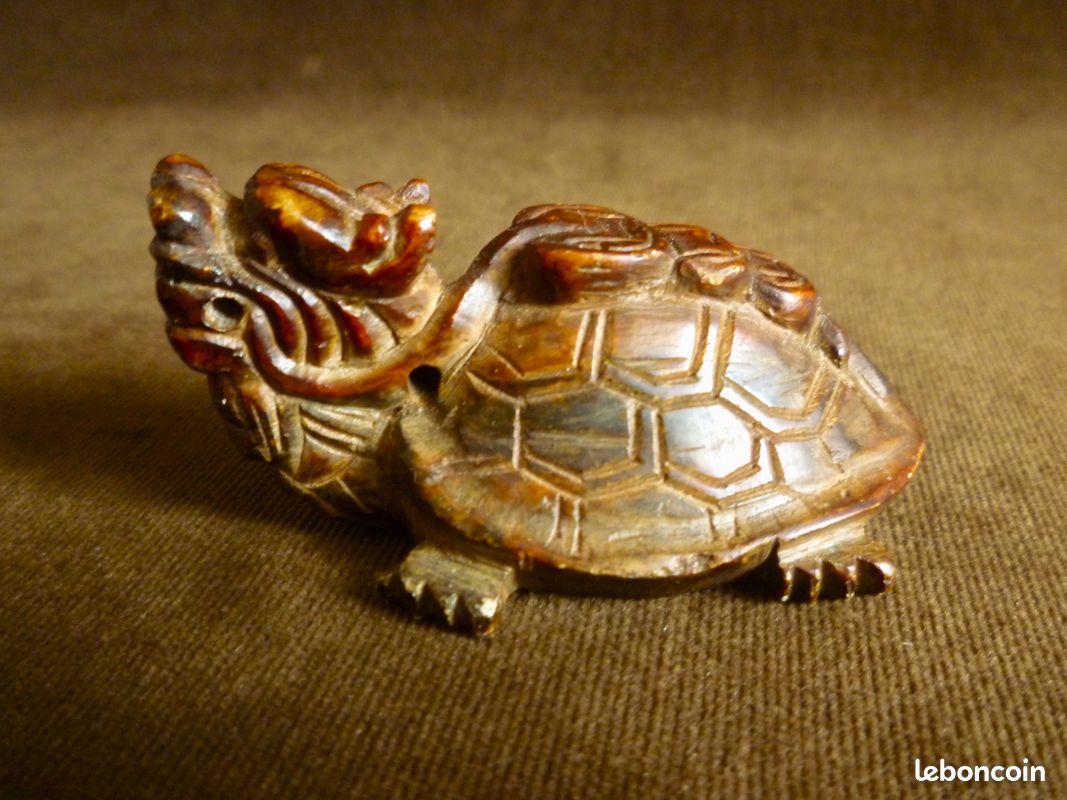 NETSUK de Chine STÉATITE Pierre de lard, Tortue Dragon XIX ème