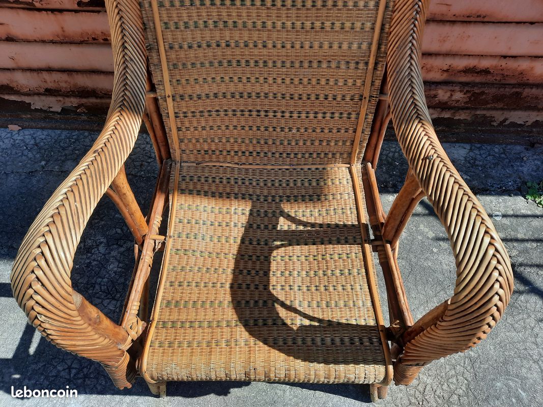 Ancien GRAND FAUTEUIL en ROTIN et CANNAGE Vintage Années 30s 40s Déco Maison Terrasse (image 5)