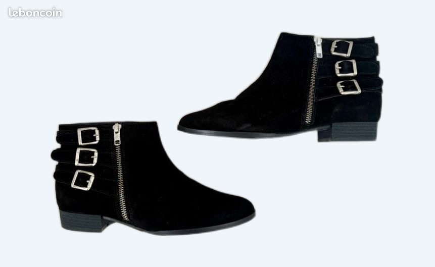 Bottines plates en daim noir (image 1)