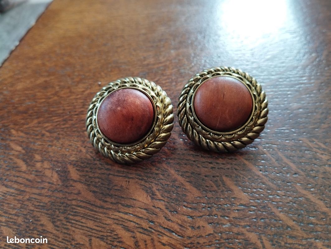 Boucles D'Oreilles Clips En Bois Vintage - Modèle Rétro - Occasion