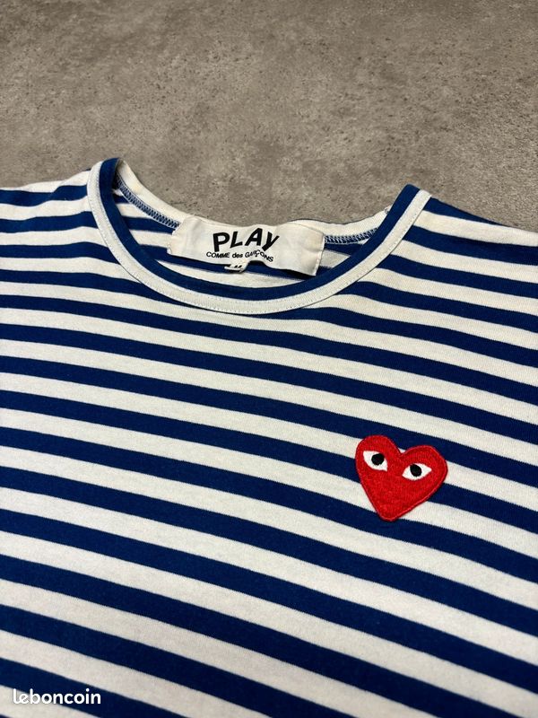 T-shirt manches longues / Longsleeve Comme Des Garçons marine et blanc à rayures | Taille M #SLCM498 (image 3)