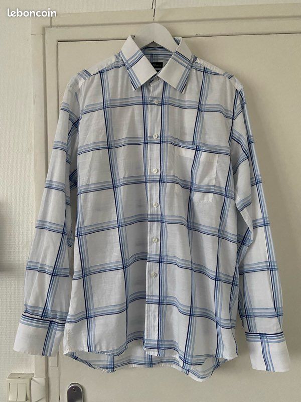 Balenciaga Vintage chemise homme coton blanche rayée bleu manches longues xl carreaux (image 1)