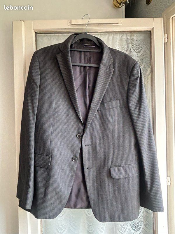 Blazer Veste de Costume Massimo Dutti Homme Gris Rayures Noires Taille 52 (image 2)