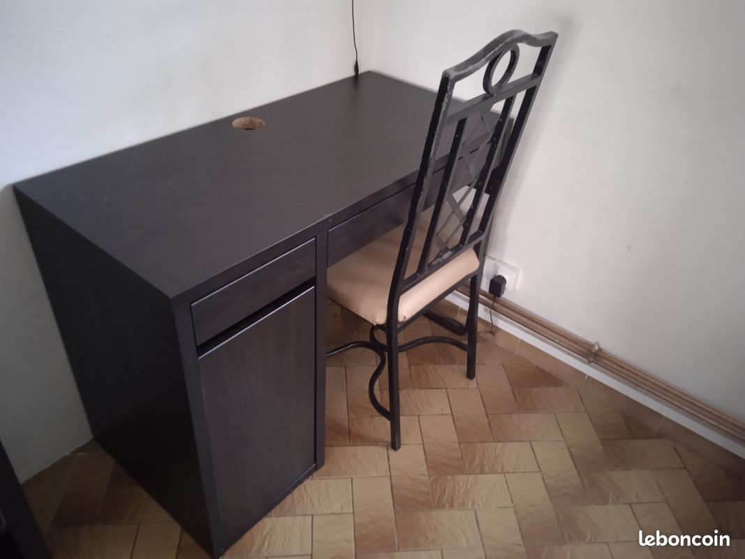 Ensemble Bureau IKEA MICKE Brun Noir & Chaise Style Fer Forgé (image 7)