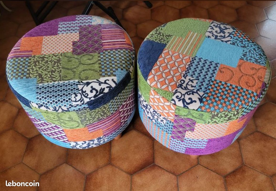 2 Poufs POLTRONESOFÀ en tissu bigarré/patchwork (image 1)