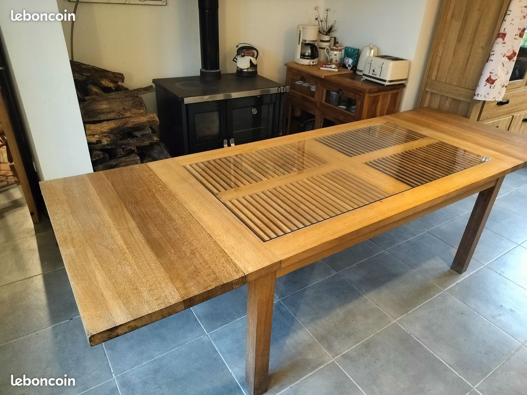 Table en chene avec plateau en verre (image 6)