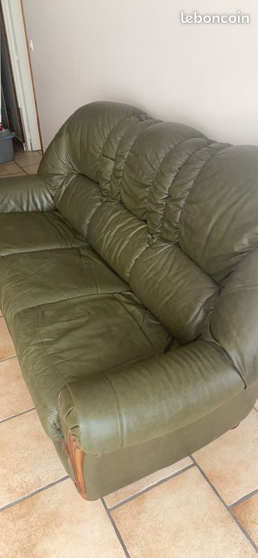 Canapé + fauteuil en cuir vert sapin (image 4)