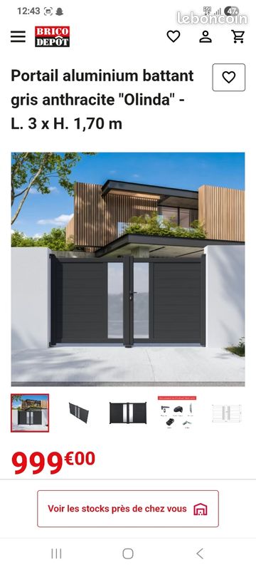 Portail alu gris neuf garantie (image 3)
