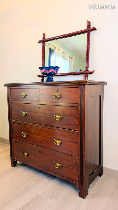 Petite Commode Anglaise En Acajou (XXe) - 4 Tiroirs, Tirette En Façade, Appoint
