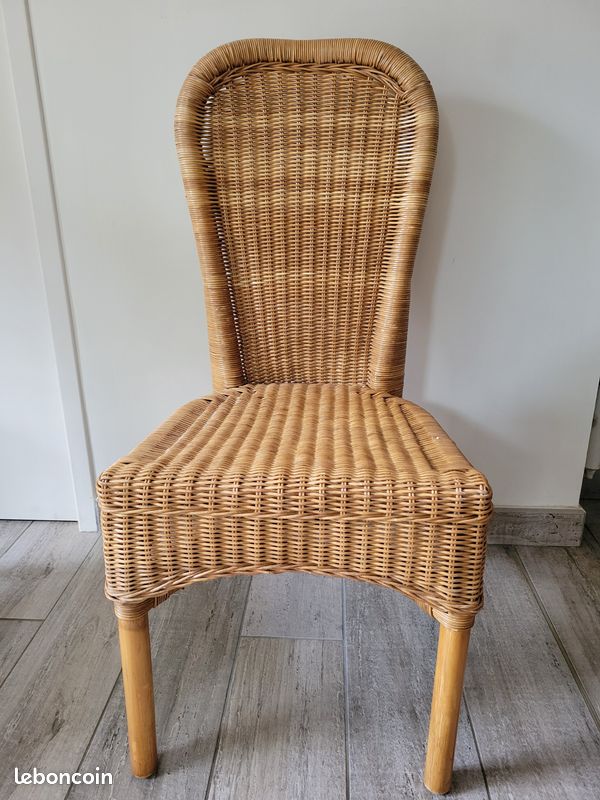 Lot de 4 chaises en rotin naturel tressé – Dossier haut – Style vintage (esprit colonial) (image 3)