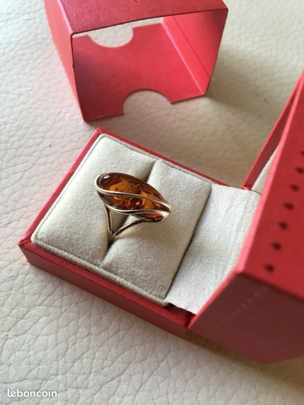 Bague Ancienne Ambre & Argent Taille 60 - Bijou Vintage à Porter