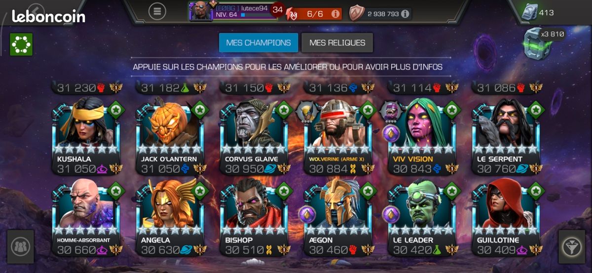 compte mcoc Marvel tournois des champions