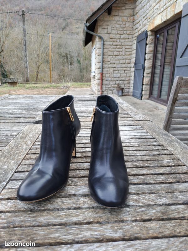 Bottes PARALLELE Tout Cuir Gris Foncé - Pointure 40 (FR) / 6.5 (UK) - Talon Cône 8.5 Cm - Semelles Extérieures Neuves - Occasion TBE