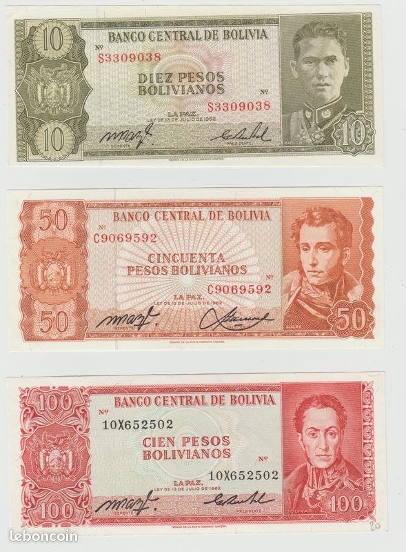 elfbar nachfüll pod läuft aus 6 Billets de 10 - 50 et 100 pesos bolivianos de la BOLIVIE de 1962