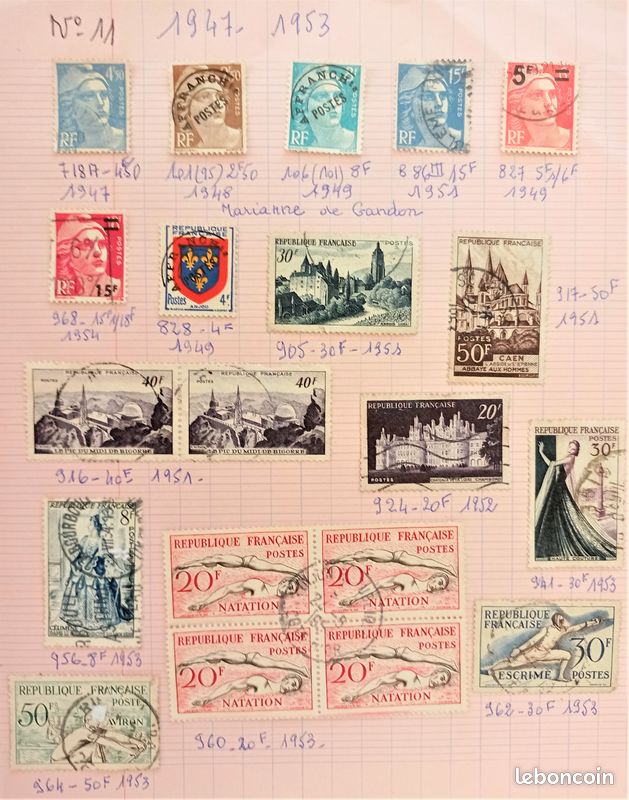 Timbres Français oblitérés n° 11 - 1947-1953 (image 1)
