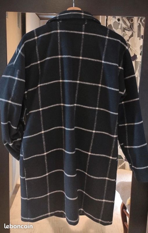 Manteau en laine bleu marine et blanc (image 5)