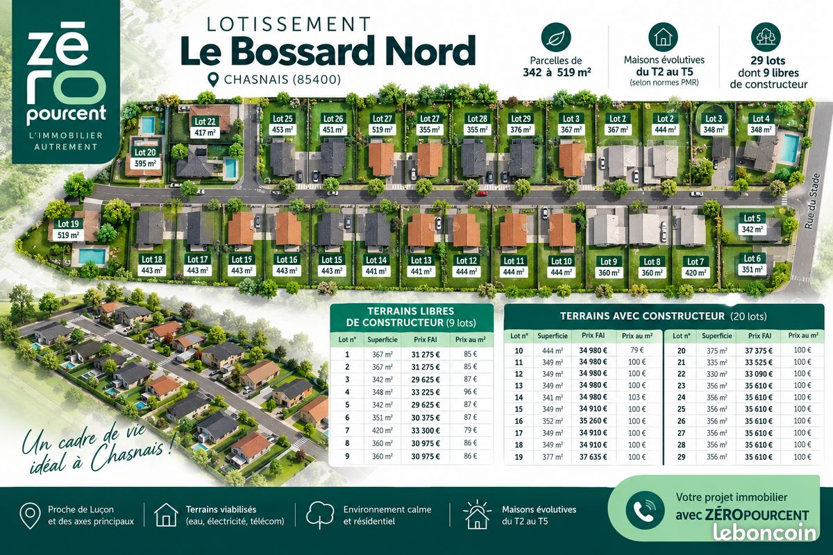 Terrain 444 m² · à Chasnais · 444 m² · 34 980 €