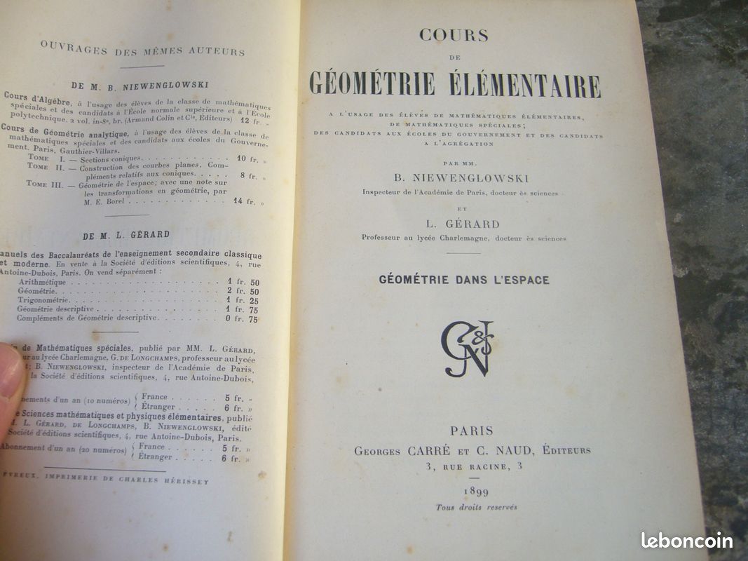Cours de geometrie elementaire:/ 1899 (image 2)