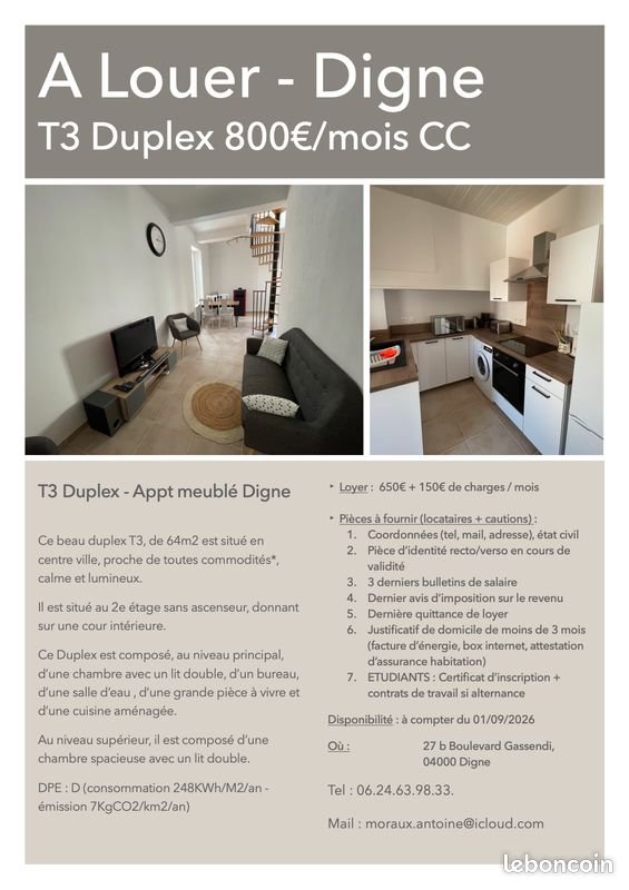 Appartement 4 pièces 64 m² · à Digne-les-Bains · 64 m² · 650 €
